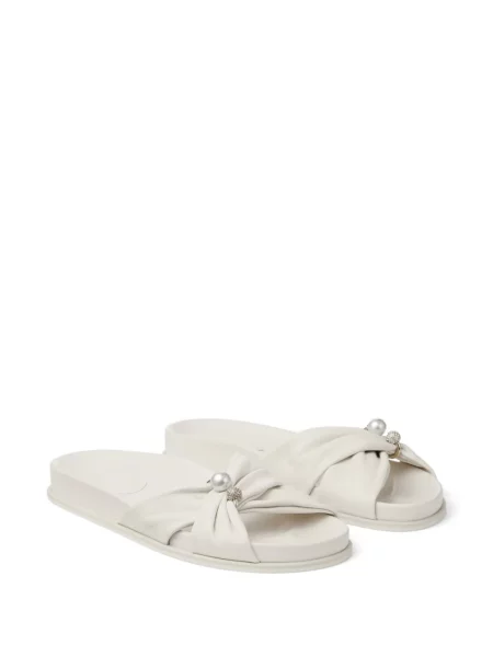 Sandale Jimmy Choo cu perle fără toc alb
