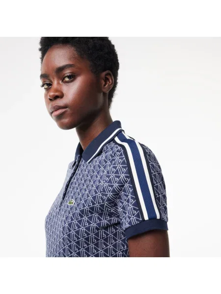 Lacoste Koszulka Polo Slim Fit Z Monogramem I Żakardem niebieska