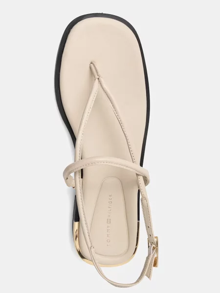 Tommy Hilfiger сандали дамски от кожа GOLD HEEL DRESSY SANDAL бежово