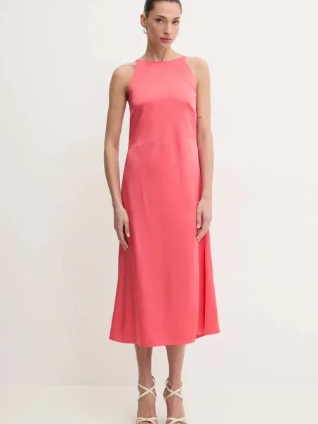 BOSS sukienka midi prosta różowy