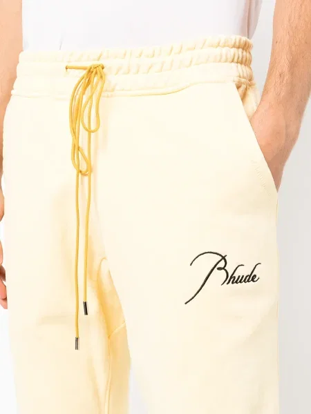 Pantaloni Rhude cu broderie alergare galben