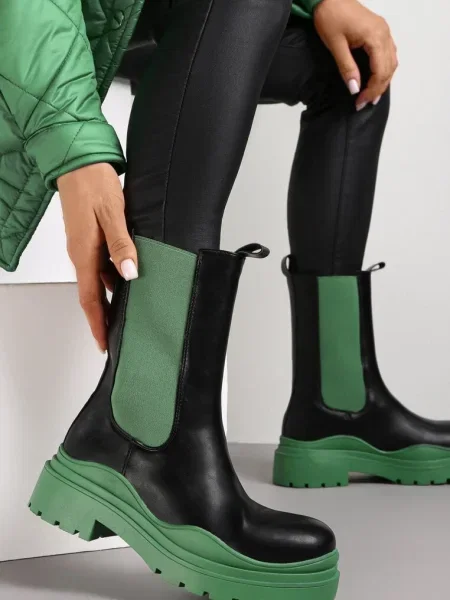 Botine Chelsea Negru-Verde cu Inserții Colorate și Talpă Balke negru