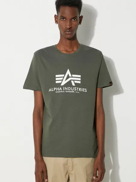 Tričko Alpha Industries Basic dark olive bílé