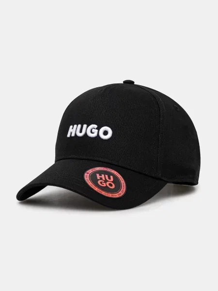 Шапка с козирка HUGO с изчистен дизайн черно