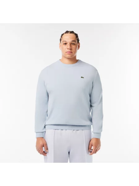 Lacoste Sweter Z Okrągłym Dekoltem Z Organicznej Bawełny niebieski