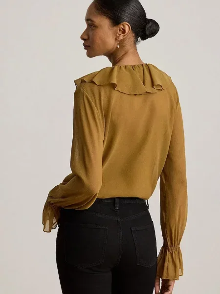 Lauren Ralph Lauren bluza z volančki rjava