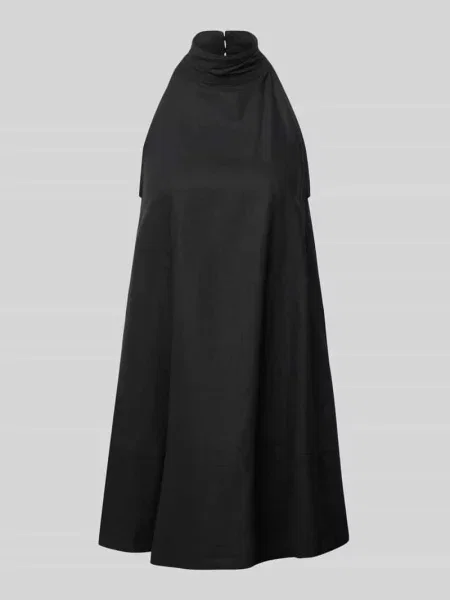 Sukienka mini z mieszanki lnu z wiązaniem na szyi model SARA' Topshop czarna