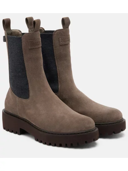 Botine chelsea Brunello Cucinelli din piele de căprioară maro