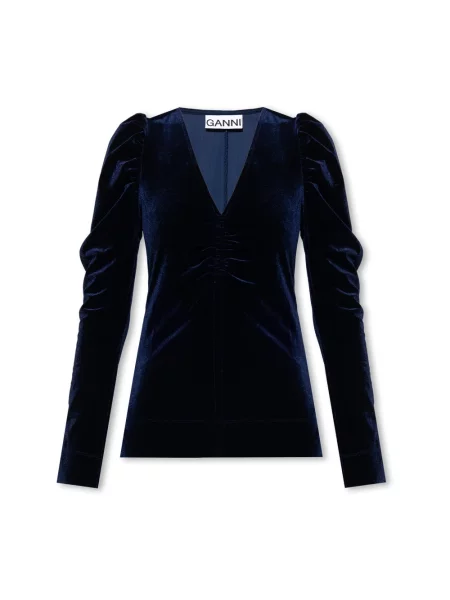 Welurowy top Ganni niebieski