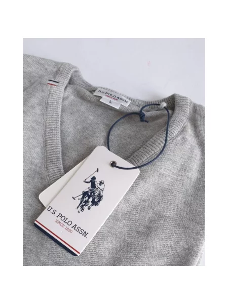 Sweter U.s Polo Assn. z dekoltem w serek szary