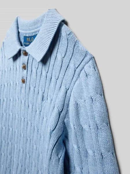 Koszulka polo o kroju regular fit o wyglądzie prążkowanego dziania Polo Ralph Lauren Teens błękitna