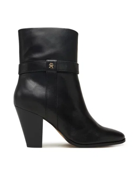 Tommy Hilfiger Čizme Th T-Strap Leather Pointy Bootie crna