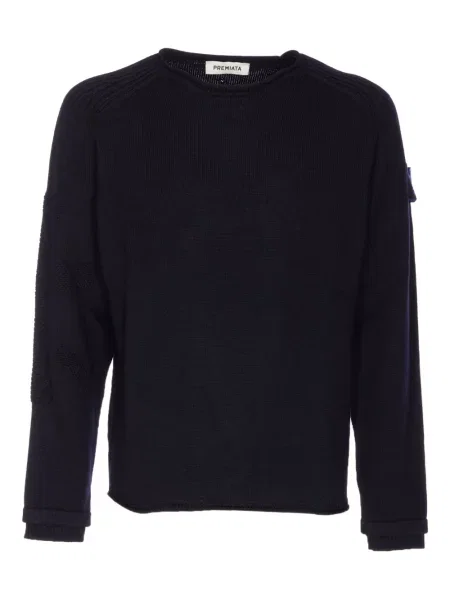 Pulover Premiata cu broderie cu decolteu rotund albastru