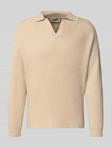 Sweter z dzianiny z kołnierzykiem polo Drykorn beżowy