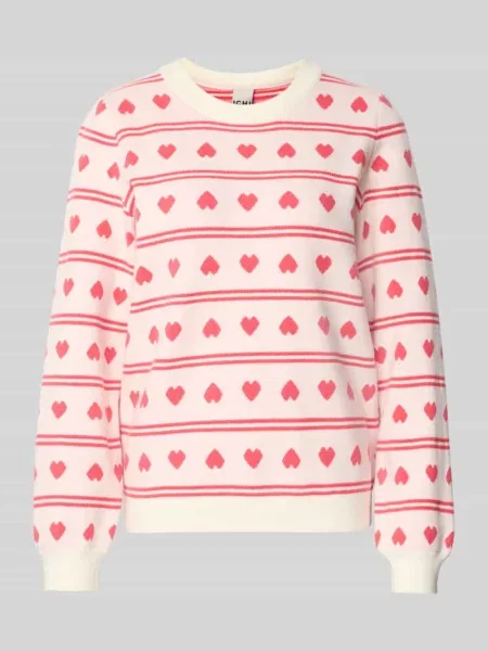 Sweter o kroju relaxed fit z wyhaftowanym motywem na całej powierzchni model ‘Brielle’ Ichi różowy