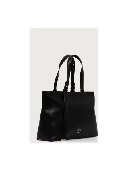 Armani Exchange torebka shopper z imitacji skóry czarna