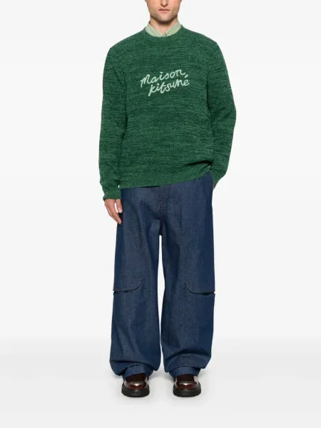 Pulover Maison Kitsune cu broderie verde