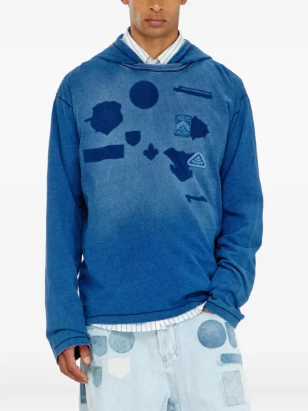 Lung tricou Diesel cu petice albastru