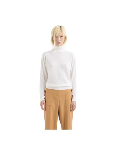 Sweter z golfem Armani Exchange wełniany z logo do golfa biały