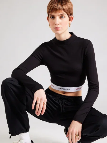 Cropp tricou Tommy Jeans cu guler înalt negru
