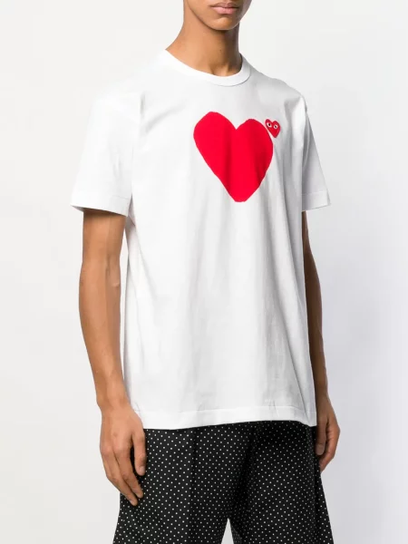 Tričko Comme Des Garçons Play se srdcovým vzorem bílé