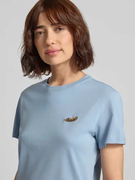 T-shirt z haftem i okrągłym dekoltem Jake*s Casual błękitna