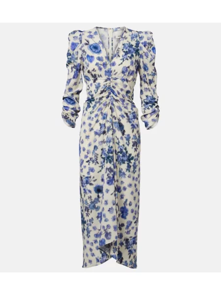 Rochie midi Isabel Marant de mătase cu model floral până la genunchi alb