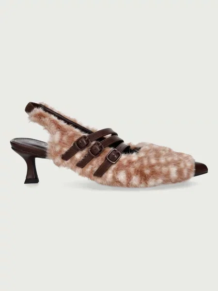 Koi Footwear Lodičky na nízkém Doelle Faux Deer Fur Kitten Heels hnědé