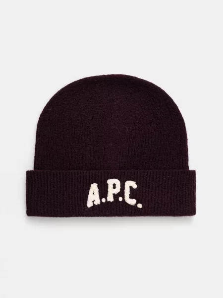 Вълнена шапка A.P.C. bonnet axel лилаво винено червено