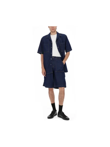 Krótka koszula dżinsowa Versace Jeans Couture z krótkim rękawem niebieska