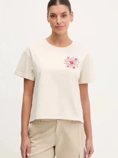 Fjallraven t-shirt Fjällblomster beżowy
