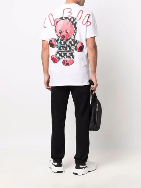Raštuotas marškinėliai Philipp Plein apvaliu kaklu balta