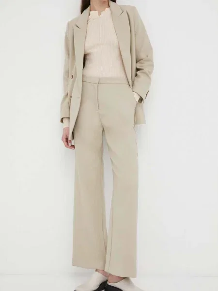 Lovechild pantaloni femei drept high waist bej