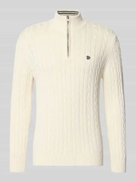 Sweter z dzianiny o kroju regular fit z czystej bawełny ze ściegiem warkoczowym Superdry biały
