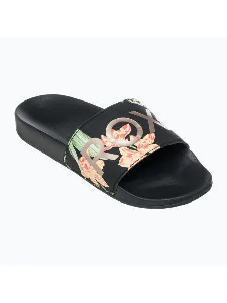 Flip-flops pentru femei ROXY Slippy II negru/verde imprimat negru