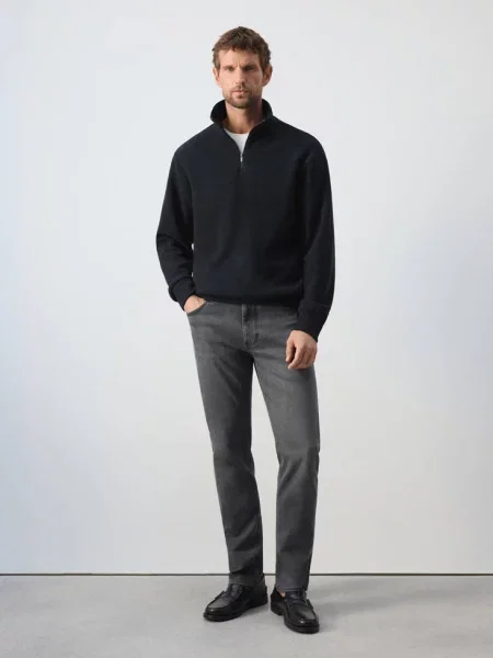 Bluza z czesanej tkaniny z kołnierzem na Mężczyzna S MANGO MAN granatowy