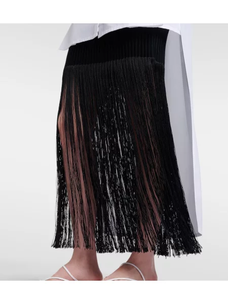 Pletená sukňa Alaïa so strapcami čierna