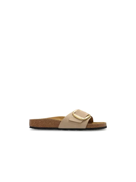 Klapki Birkenstock skórzane na sprzączkę brązowe