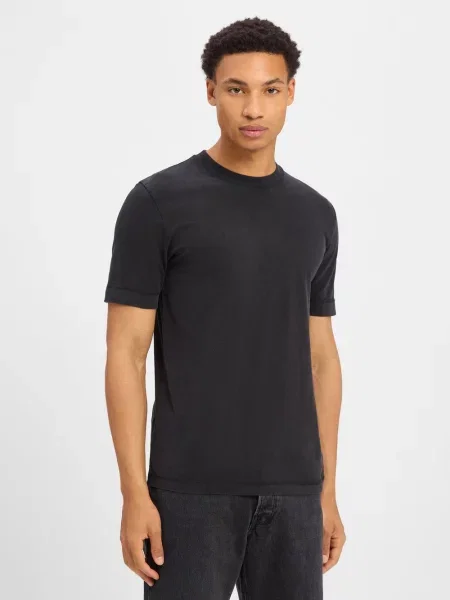 T-shirt z prążkowanym okrągłym dekoltem Drykorn czarna