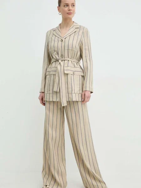 Піджак з домішкою льону MAX&Co. однобортний візерунок бежевий