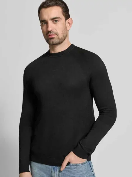 Sweter z dzianiny o kroju regular fit z dodatkiem wełny Boss Green czarny