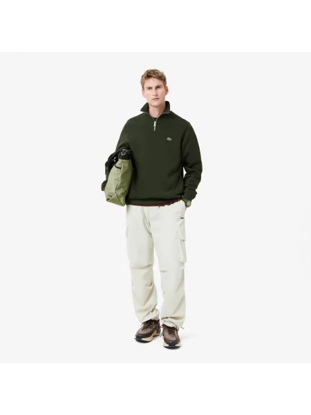 Lacoste Bluza Interlock Z Wysokim Kołnierzem I Zamkiem Błyskawicznym zielona