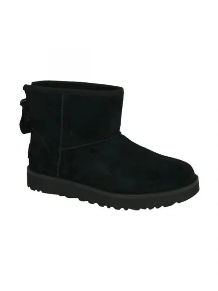 UGG De piele bocanci W CLASSIC MINI LOGO ZIP cu adaos de lână negru
