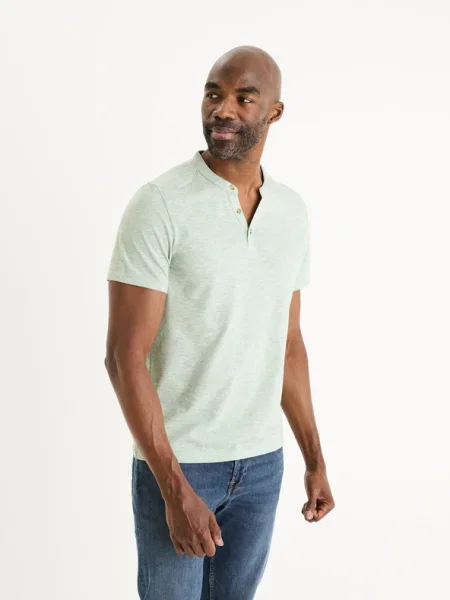 Póló Celio henley gallérral szürke