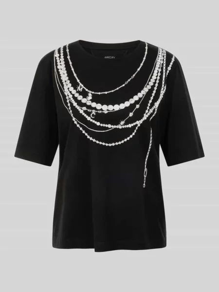 T-shirt z nadrukiem z motywem naszyjnika z pereł Marc Cain czarna