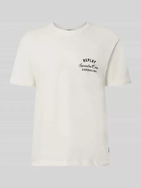 T-shirt z nadrukiem z logo i okrągłym dekoltem Replay biała