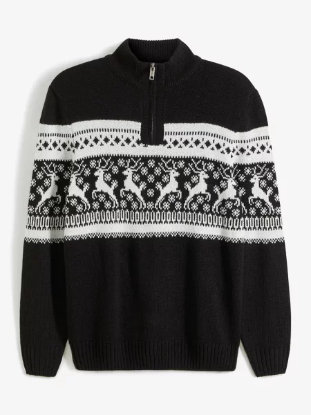 Sweter w norweski wzór o kroju regular fit czarny
