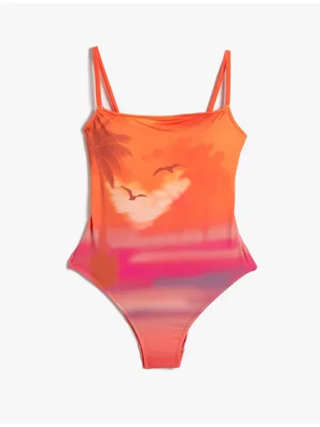 Costum de baie Koton cu imagine cu imprimeu tropical cu bretele subțiri
