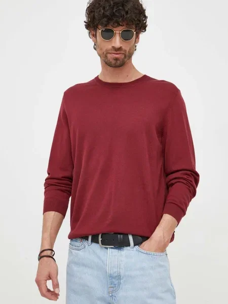 Вълнен пуловер BOSS мъжки от лека материя бордо