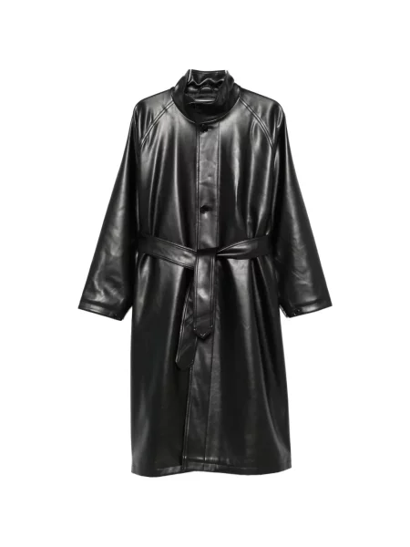Cu centură palton The Frankie Shop din piele negru